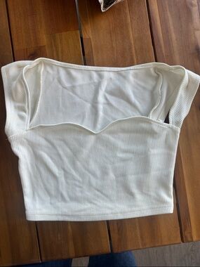 Women's White Ribbed Square-Neck Crop Top